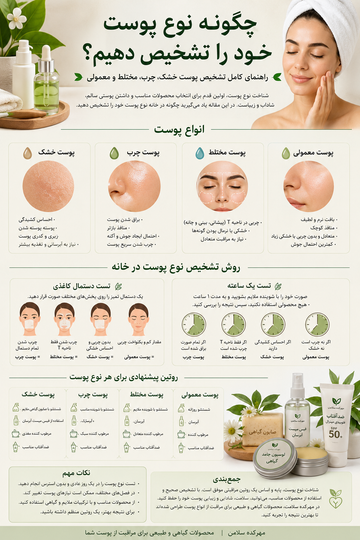 چگونه نوع پوست خود را تشخیص دهیم؟ راهنمای کامل پوست خشک، چرب، مختلط و معمولی