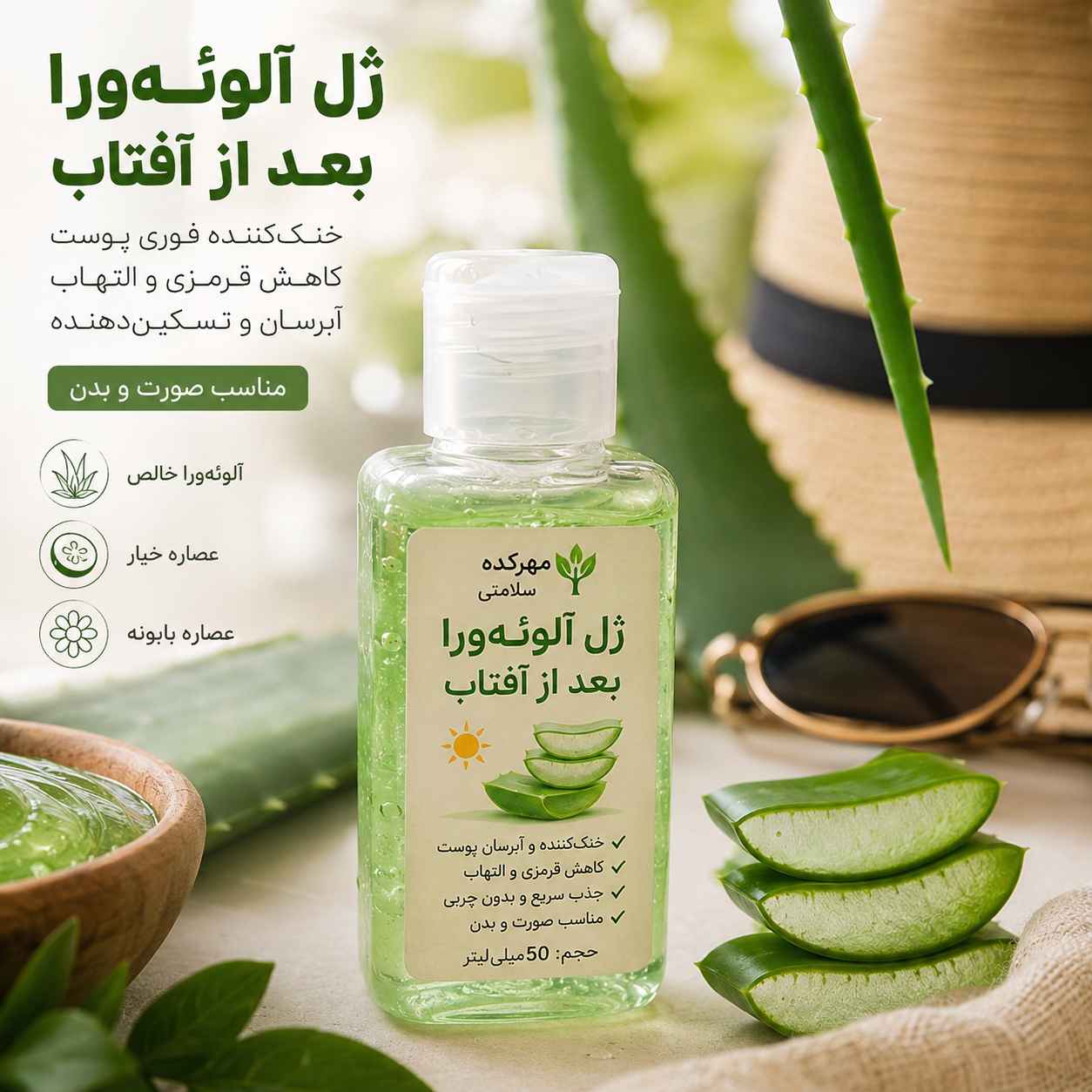 ژل آلوئه‌ورا بعد از آفتاب